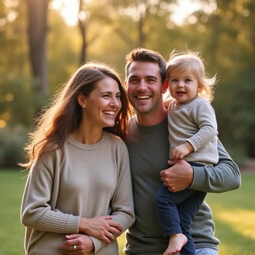 Sesi potret keluarga yang ceria di luar studio.