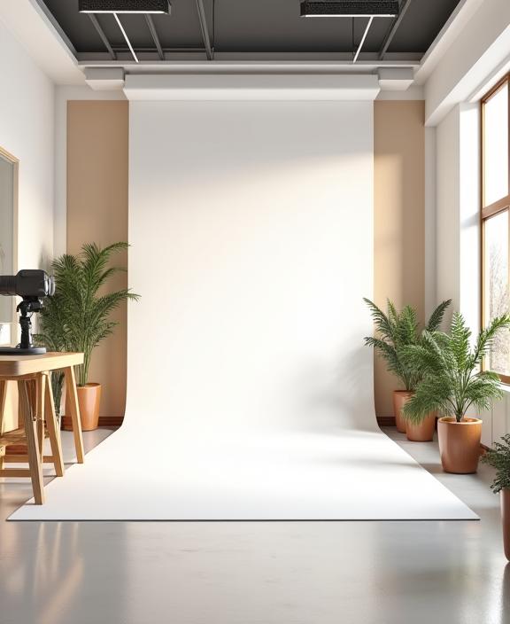 Ruang dalaman studio fotografi Lensa Emas Visuals yang moden dan lengkap.